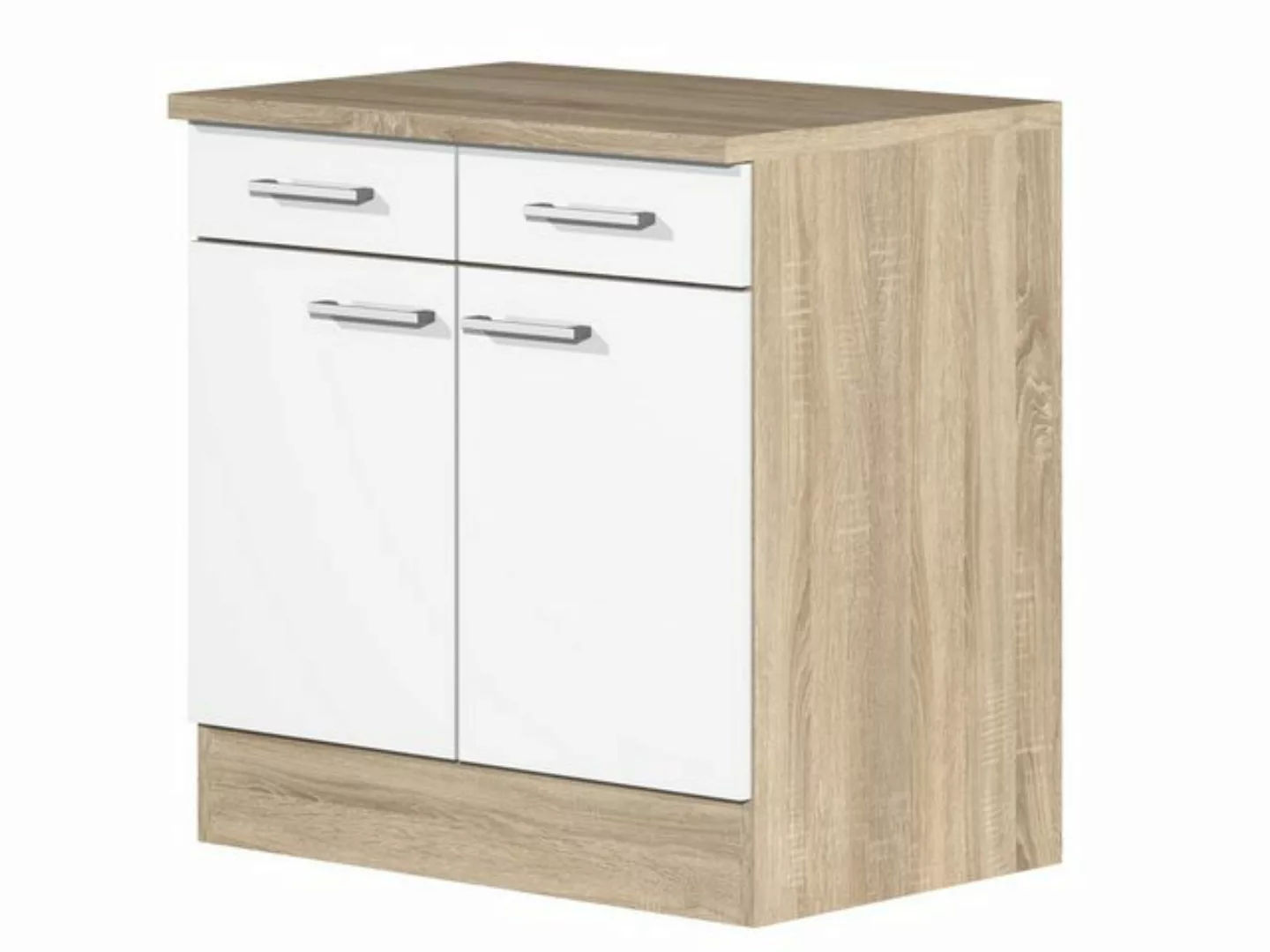 Flex-Well Unterschrank Küchenunterschrank - 80 cm breit - Weiß Sonoma Eiche günstig online kaufen