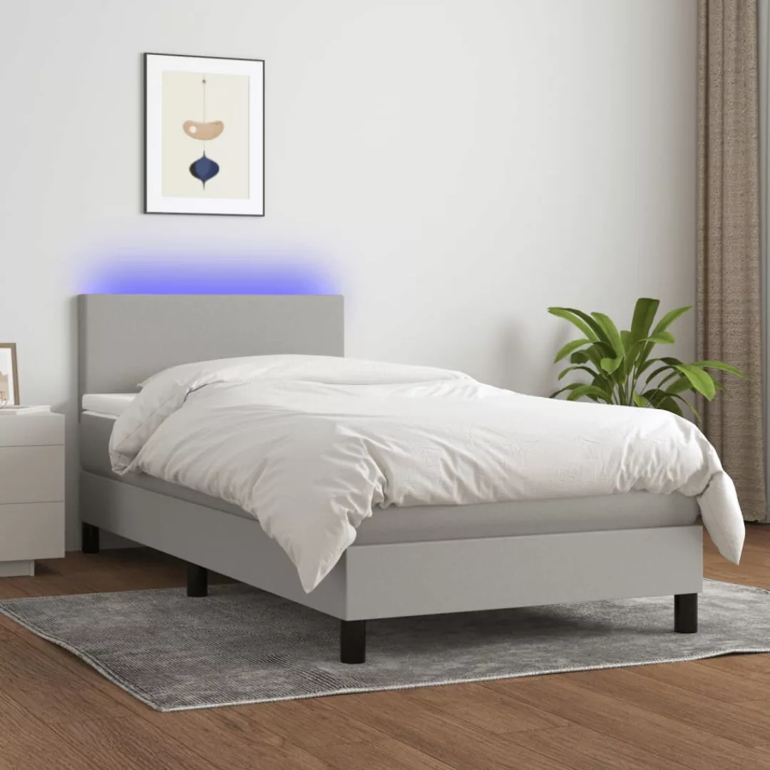 vidaXL Boxspringbett Boxspringbett mit Matratze LED Hellgrau 80x200 cm Stof günstig online kaufen