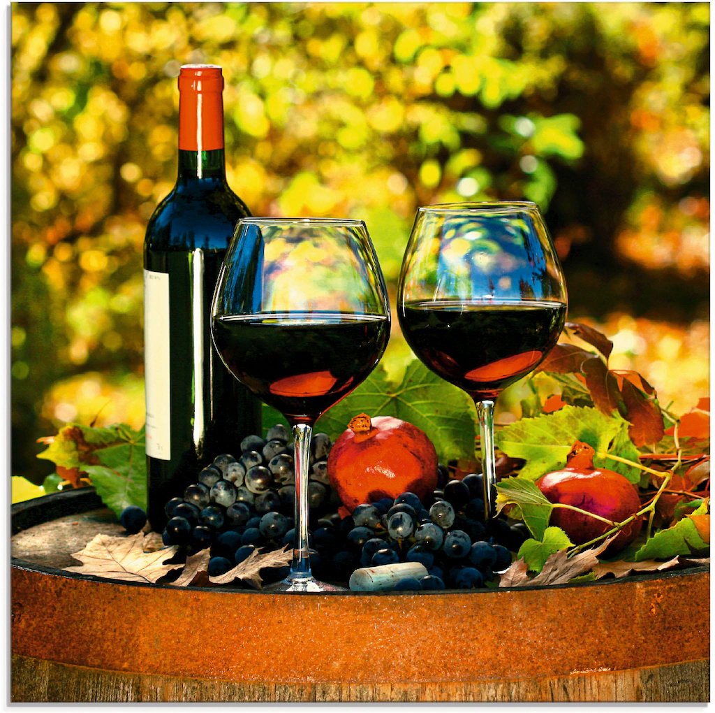 Artland Glasbild »Gläser Rotwein auf altem Fass«, Getränke, (1 St.), in ver günstig online kaufen