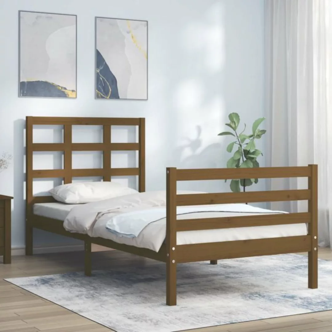 vidaXL Bett Massivholzbett mit Kopfteil Honigbraun 90x200 cm günstig online kaufen