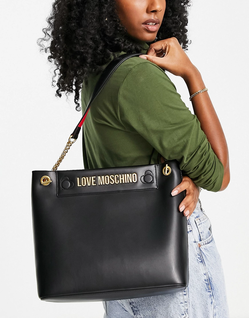 Love Moschino – Schultertasche mit Logo in Schwarz günstig online kaufen