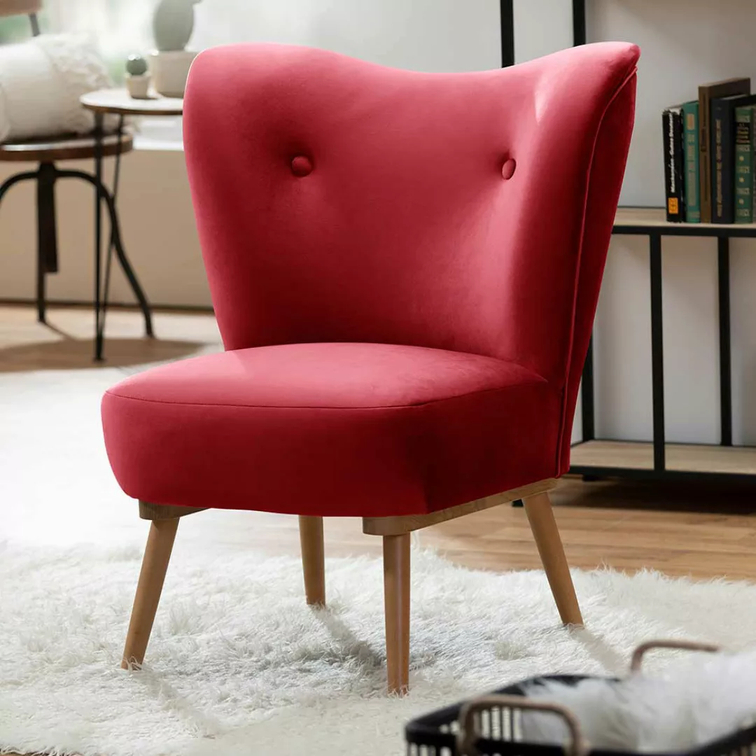 Loft Sessel rot aus Samtvelours Vierfußgestell aus Holz günstig online kaufen