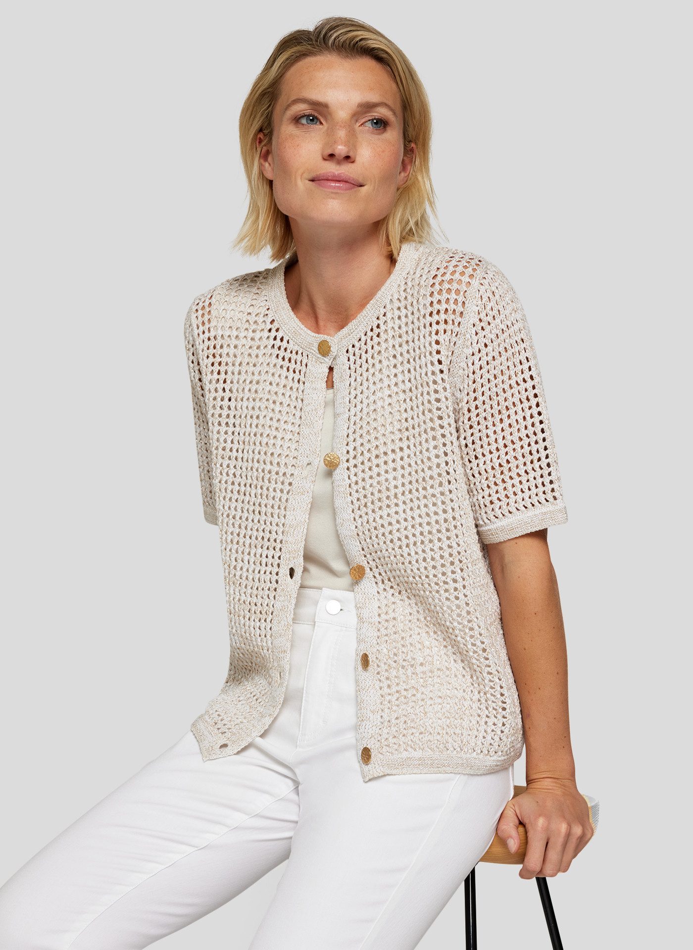 Rabe Strickjacke kurzarm, mit Loch-Struktur und günstig online kaufen