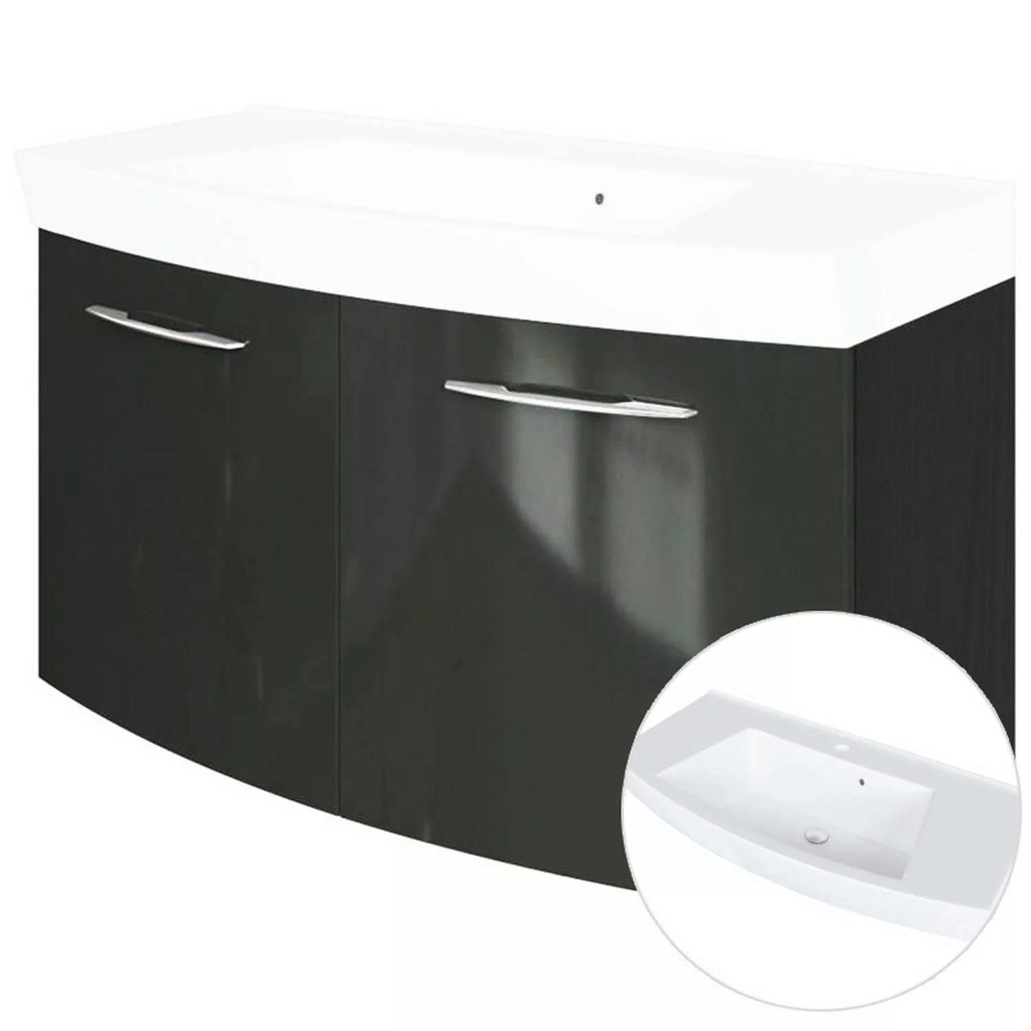 Waschtischunterschrank 2-trg, 100cm, mit Waschbecken FLORIDO-03 Hochglanz g günstig online kaufen