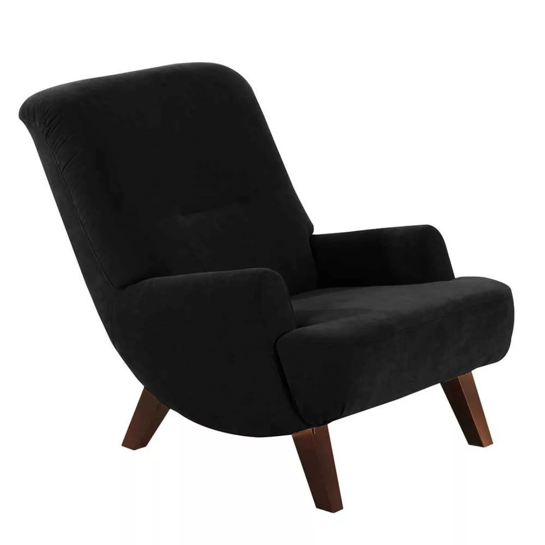 Wohnzimmer Sessel schwarz modern aus Velours Vierfußgestell aus Holz günstig online kaufen