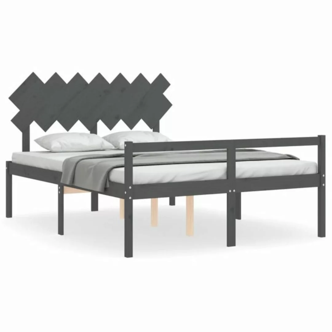 vidaXL Bett Seniorenbett mit Kopfteil Grau Kingsize Massivholz günstig online kaufen