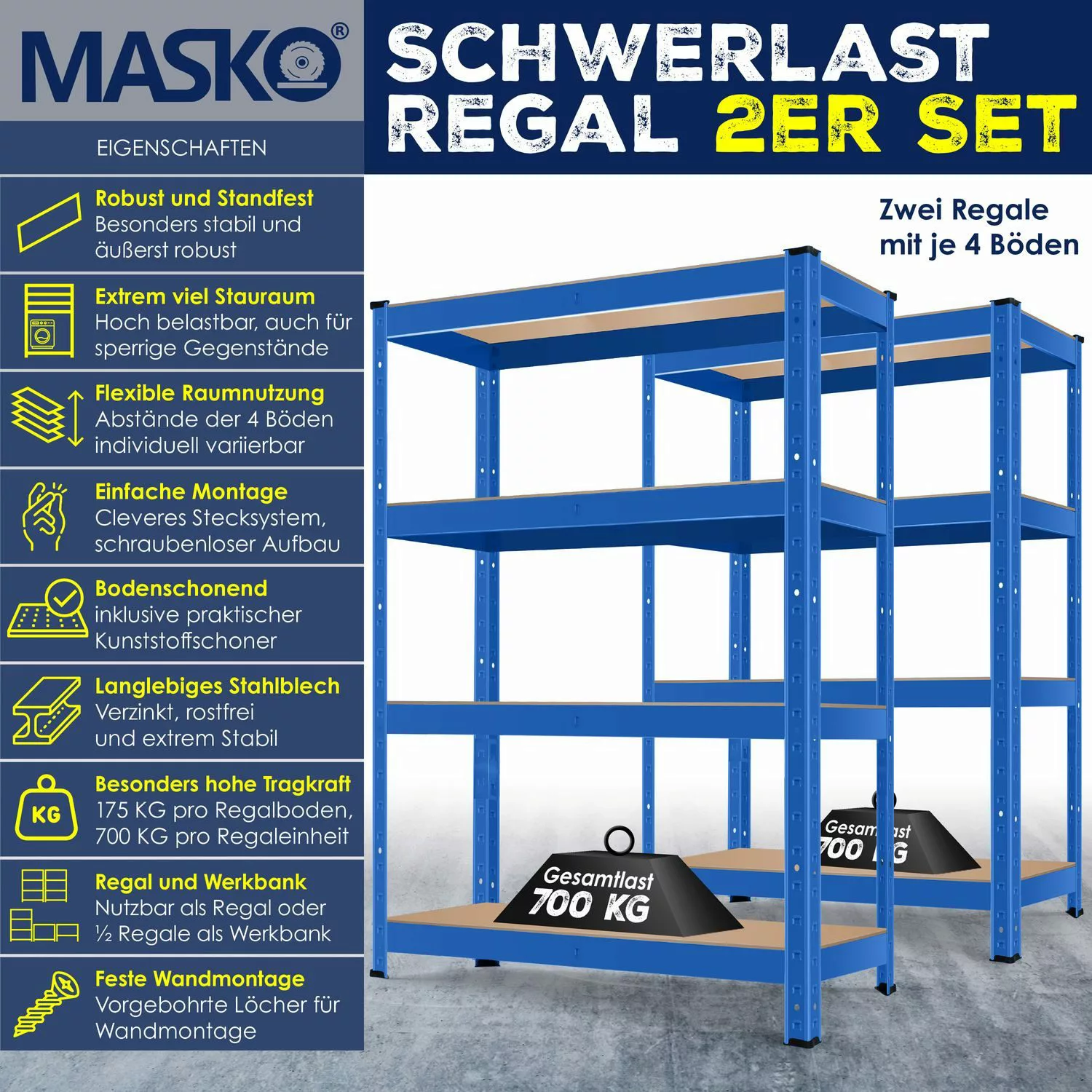 MASKO Schwerlastregal, 2er-Set Lagerregal Schwerlastregal, Kellerregal günstig online kaufen
