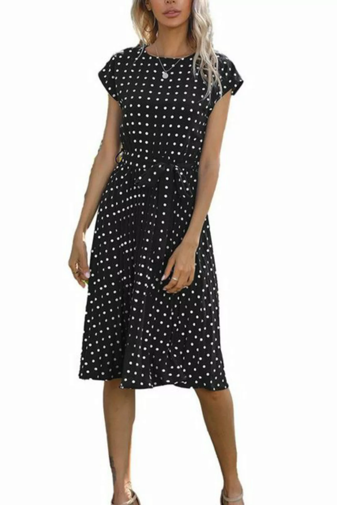 BlauWave A-Linien-Kleid Midikleid Damen sommer kleider Polka Dots (1-tlg., günstig online kaufen