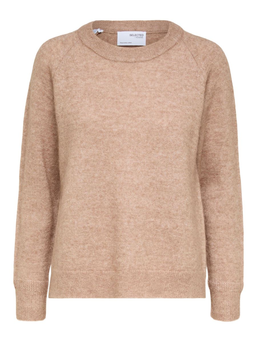 SELECTED Rundhalsausschnitt Woll Pullover Damen Beige günstig online kaufen