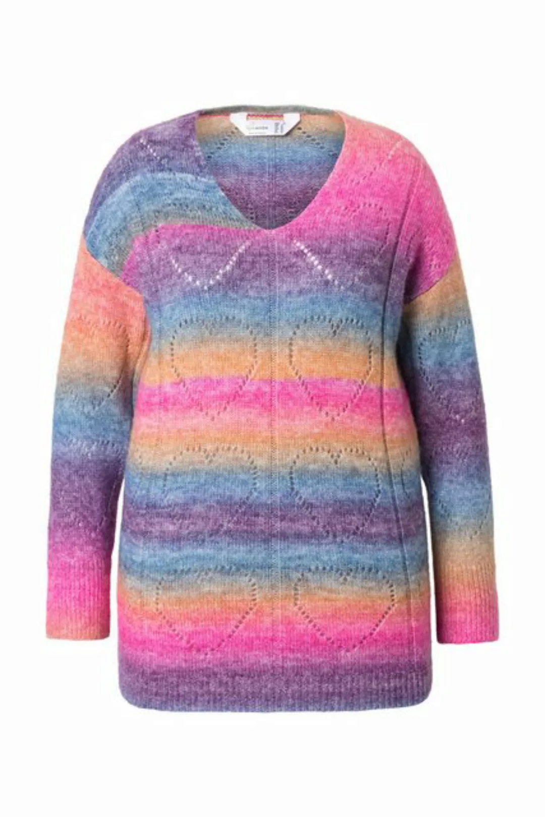 MIAMODA Strickpullover Pullover Farbverlauf Herz-Ajourmuster V-Ausschnitt günstig online kaufen