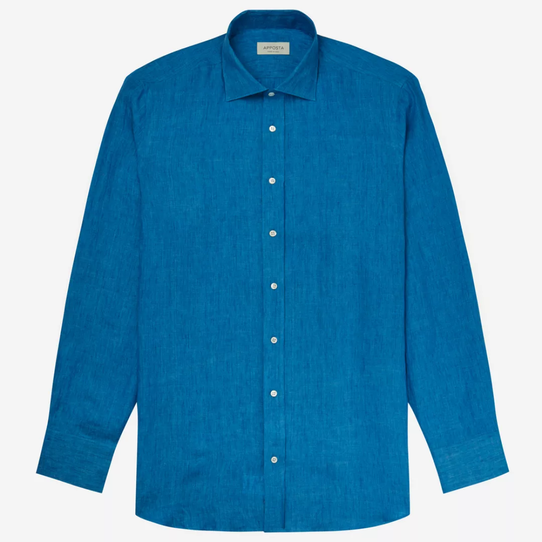 Hemd  einfarbig  marineblau leinen zefir italian leinen, kragenform  halb-g günstig online kaufen