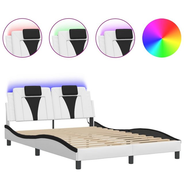 vidaXL Bett, Bettgestell mit LED Weiß und Schwarz 140x200 cm Kunstleder günstig online kaufen