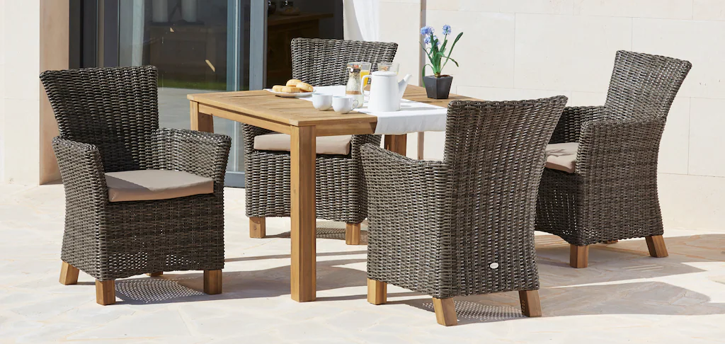 MERXX Garten-Essgruppe "Toskana", (9 tlg.), 4 Sessel, Tisch 110x110x75 cm, günstig online kaufen