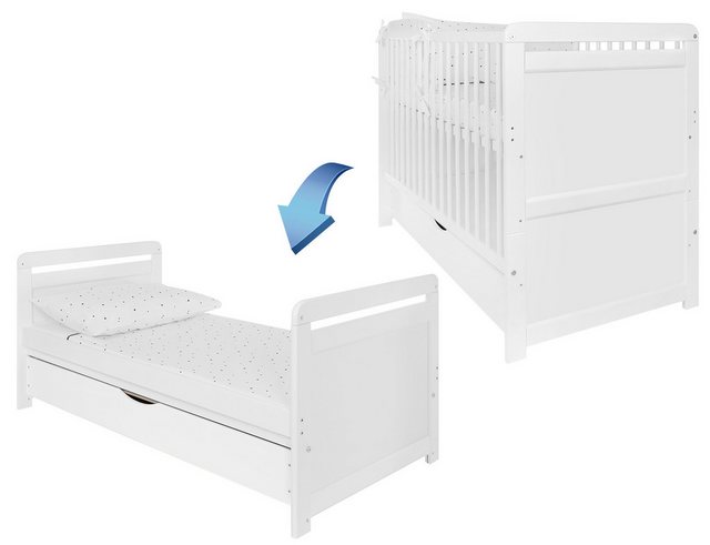 iGLOBAL Babybett Gitterbett 2 in 1 umbaubar zum Kinderbett 120x60 cm aus Ki günstig online kaufen