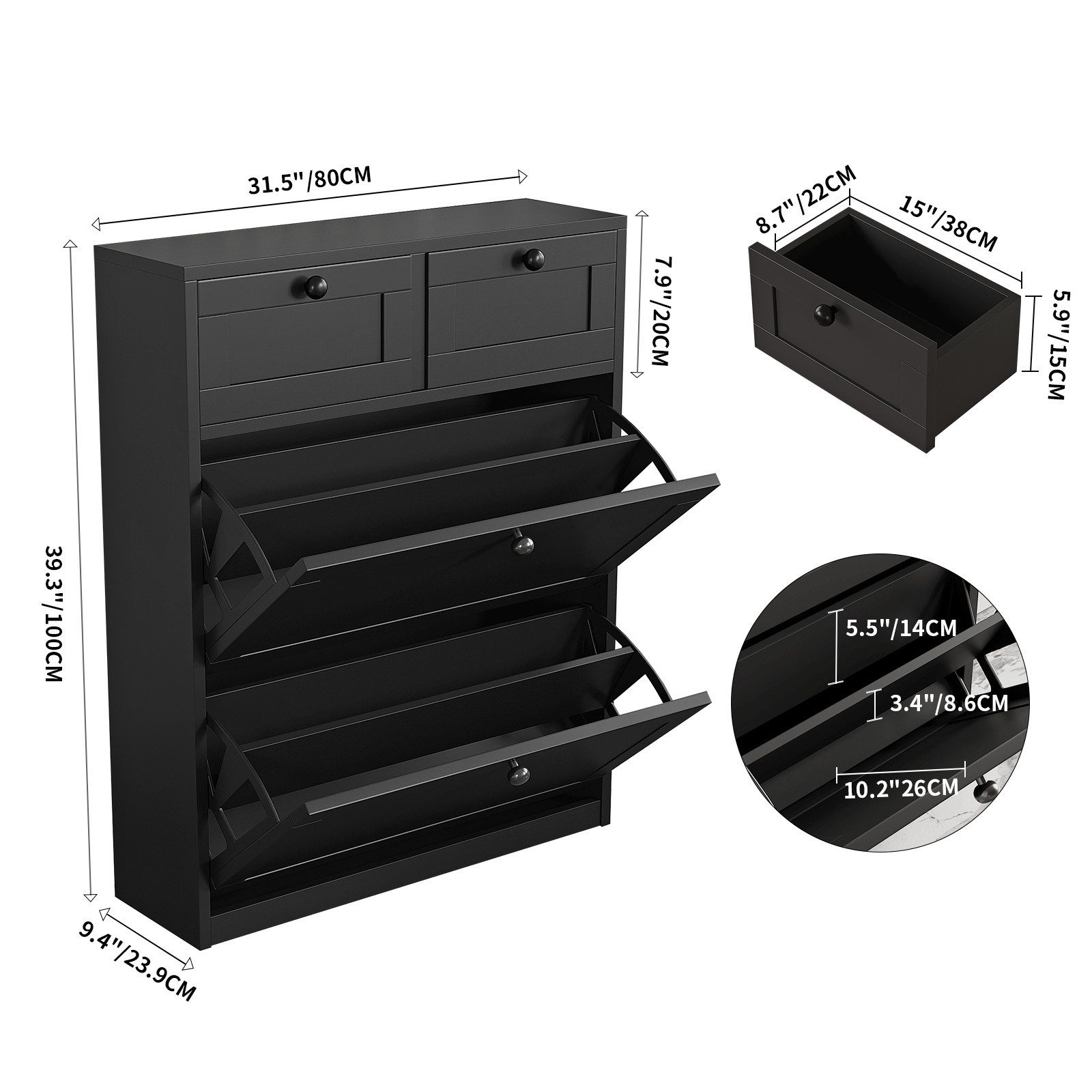 VOWNER Schuhschrank mit 2 Klappen, Schuhregal, günstig online kaufen