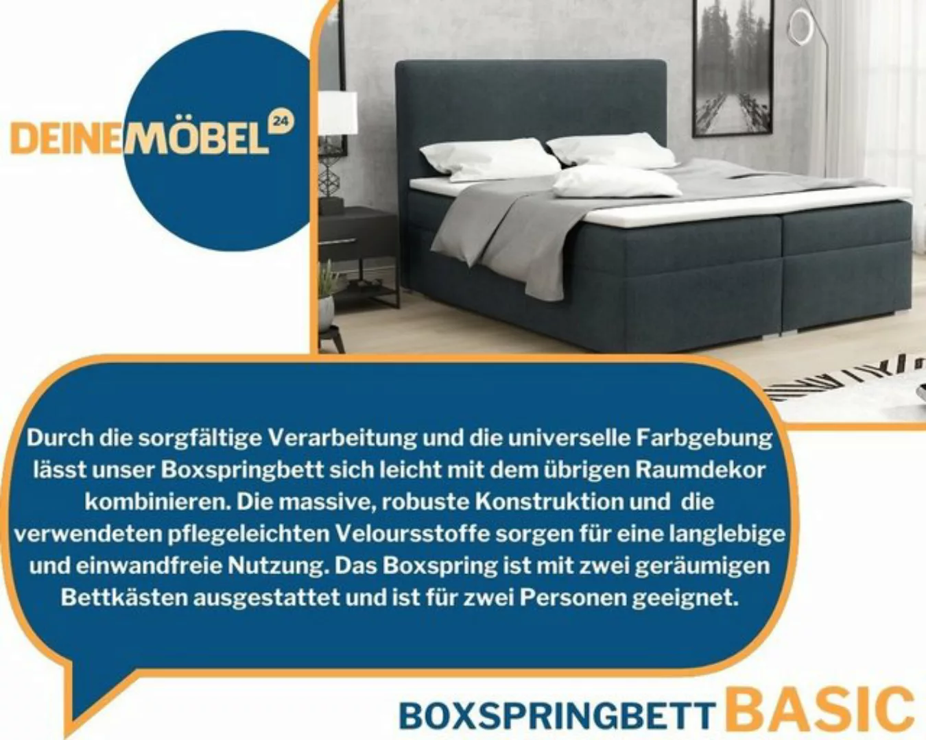 Deine Möbel 24 Boxspringbett Polsterbett Komplettbett Hotelbett BASIC (Eheb günstig online kaufen