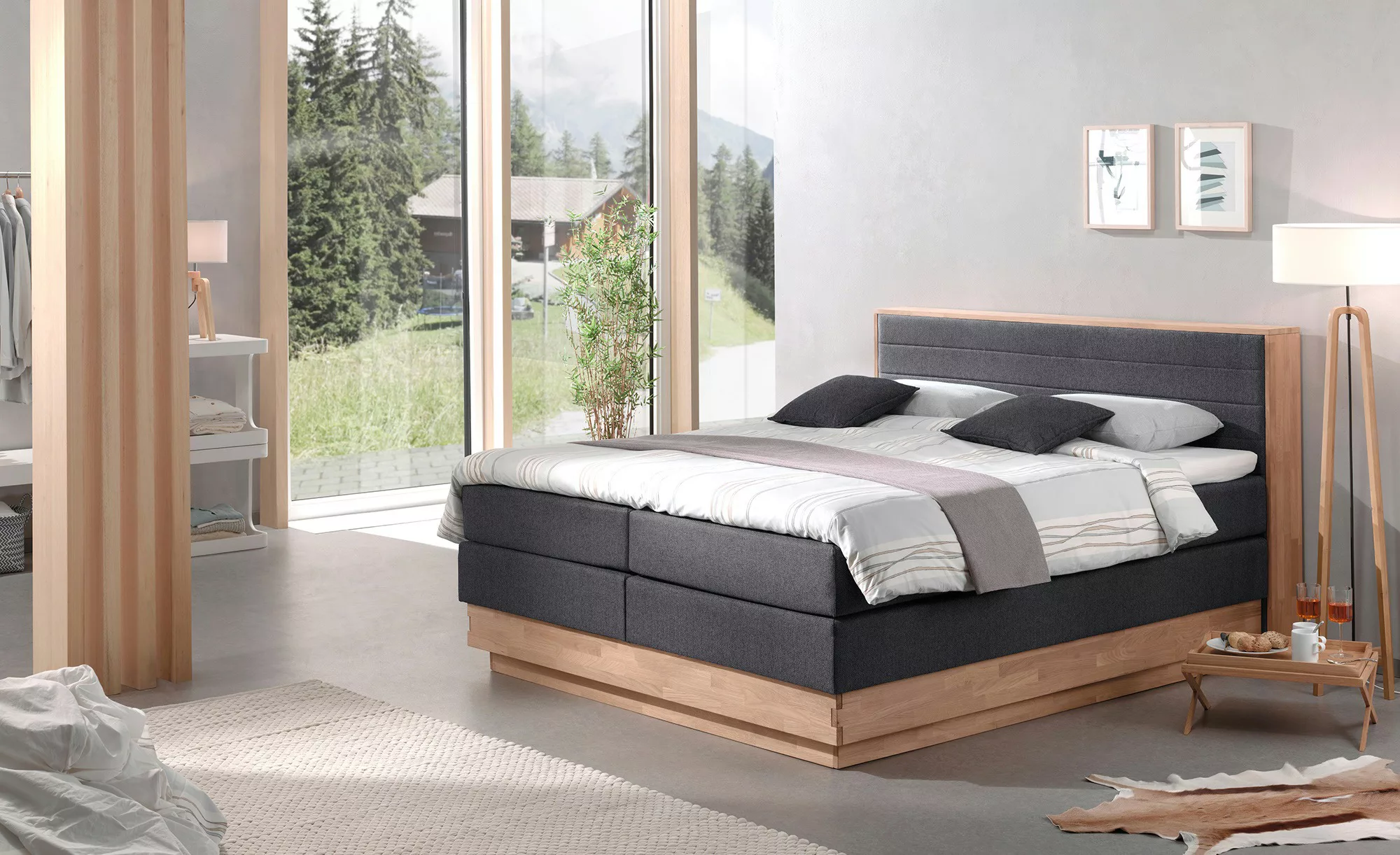 uno Massivholz-Boxspringbett mit Bettkasten - grau - 184 cm - 113 cm - Bett günstig online kaufen