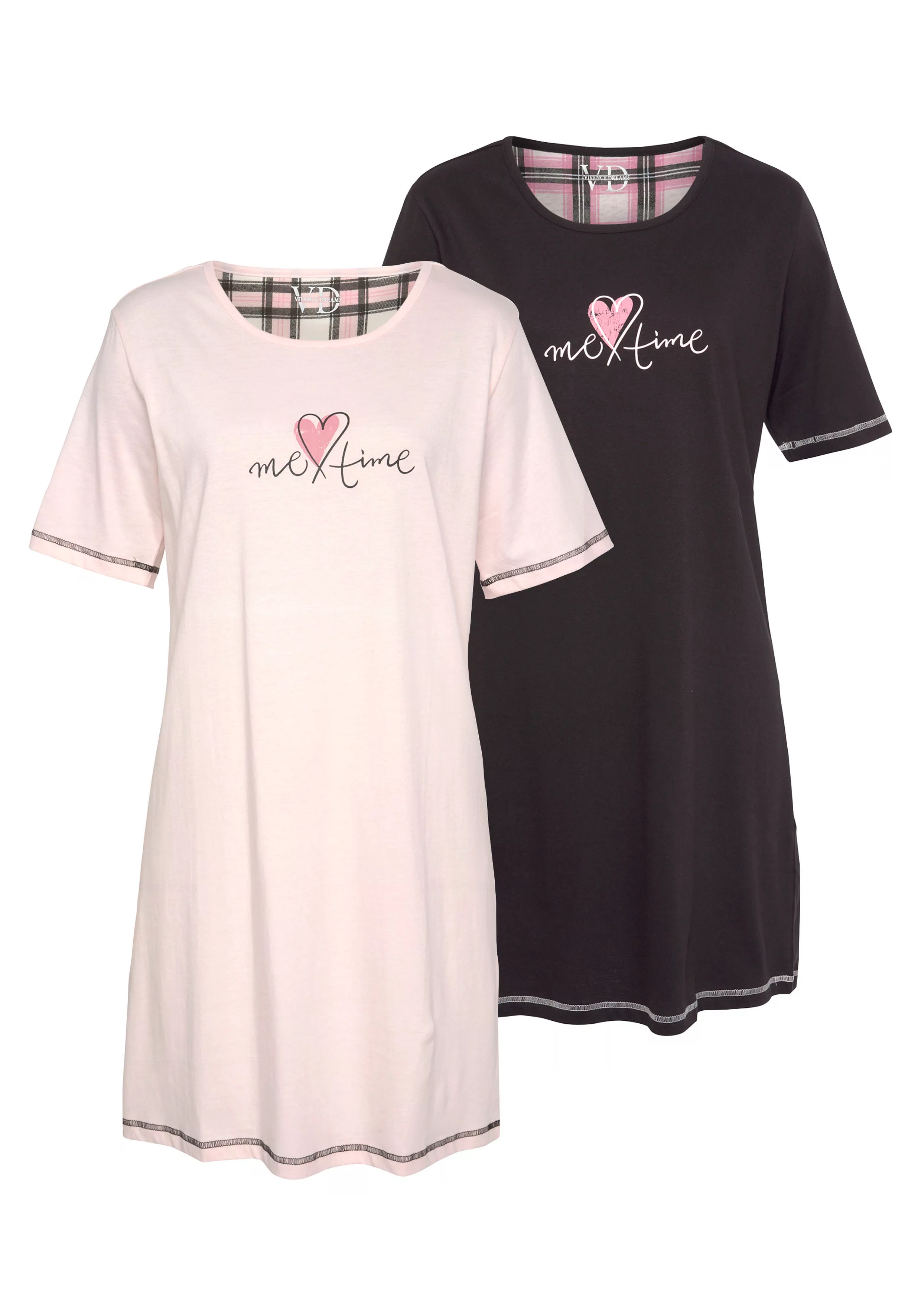 Vivance Dreams Sleepshirt, (Packung, 2 tlg.), im Doppelpack mit Karomuster günstig online kaufen