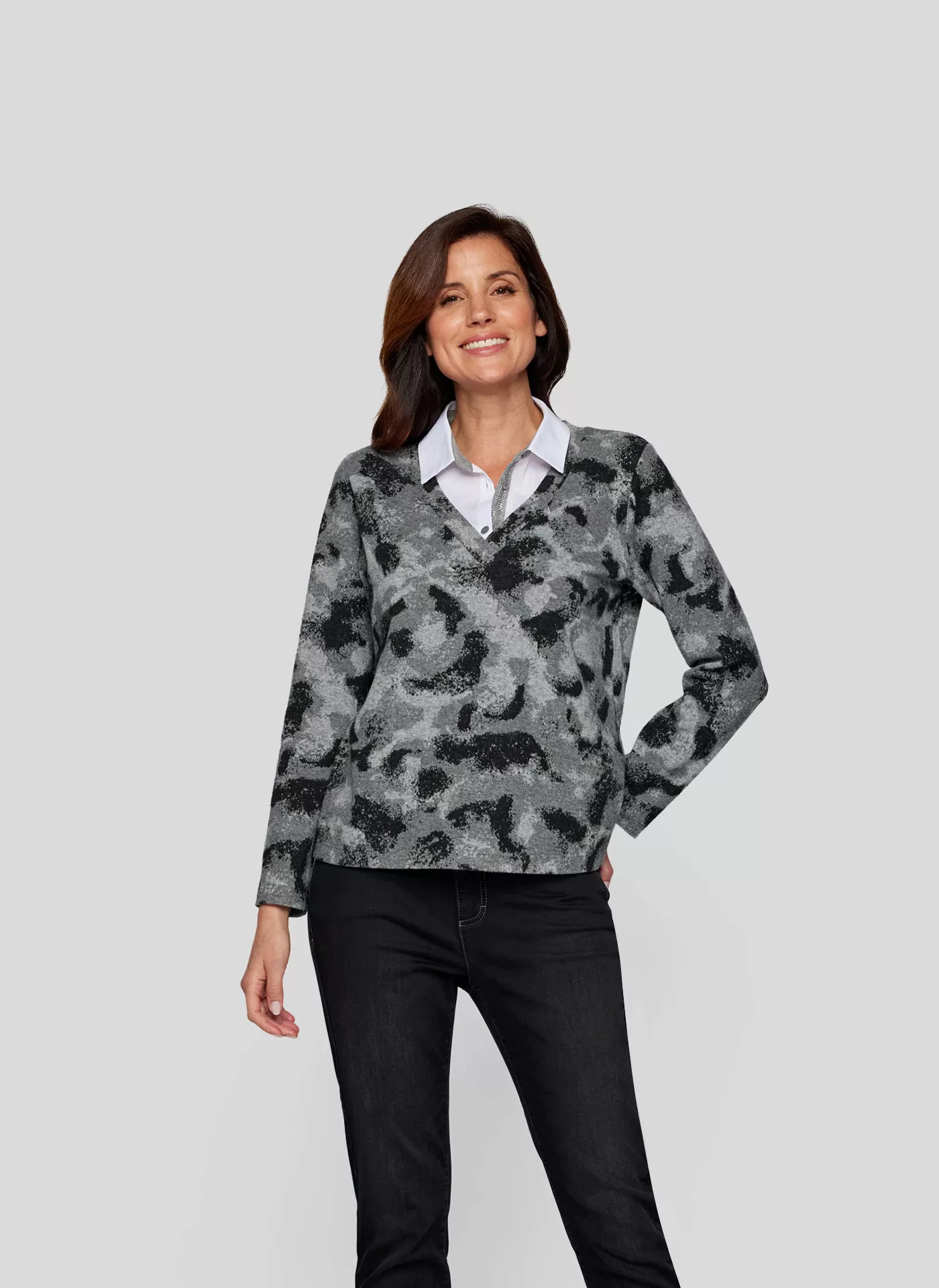 Rabe Print-Shirt "RABE Eleganter Two-in-one-Pullover mit Hemdkragen" günstig online kaufen