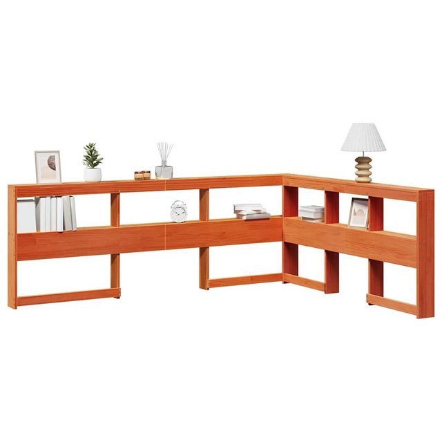 vidaXL Bett, Kopfteil mit bücherregal L-form wachsbraun 135 cm massivholz günstig online kaufen