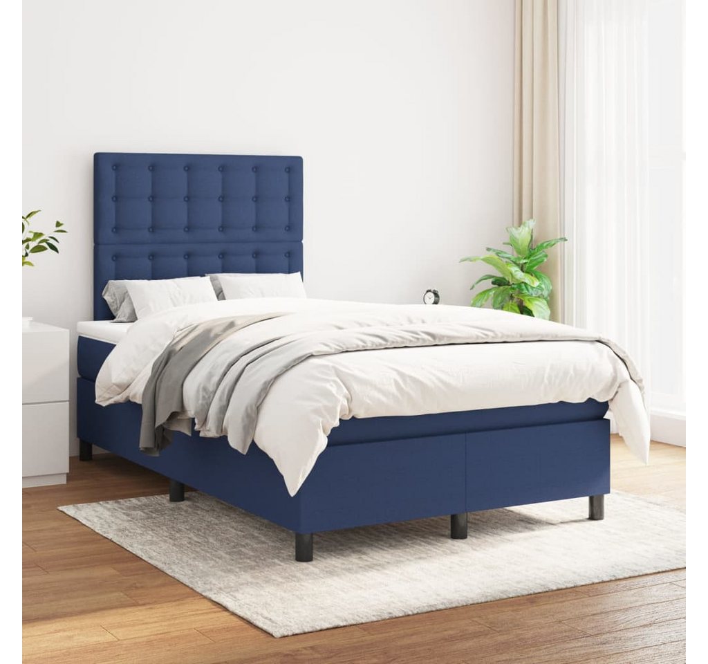 vidaXL Boxspringbett Boxspringbett mit Matratze Blau 120x200 cm Stoff Bett günstig online kaufen