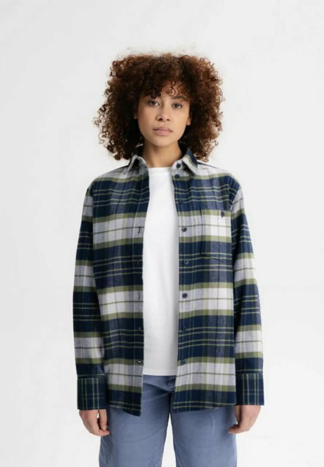 MELA Flanellhemd Flanell Shirt AKHELA Strickstruktur am Halsauschnitt günstig online kaufen