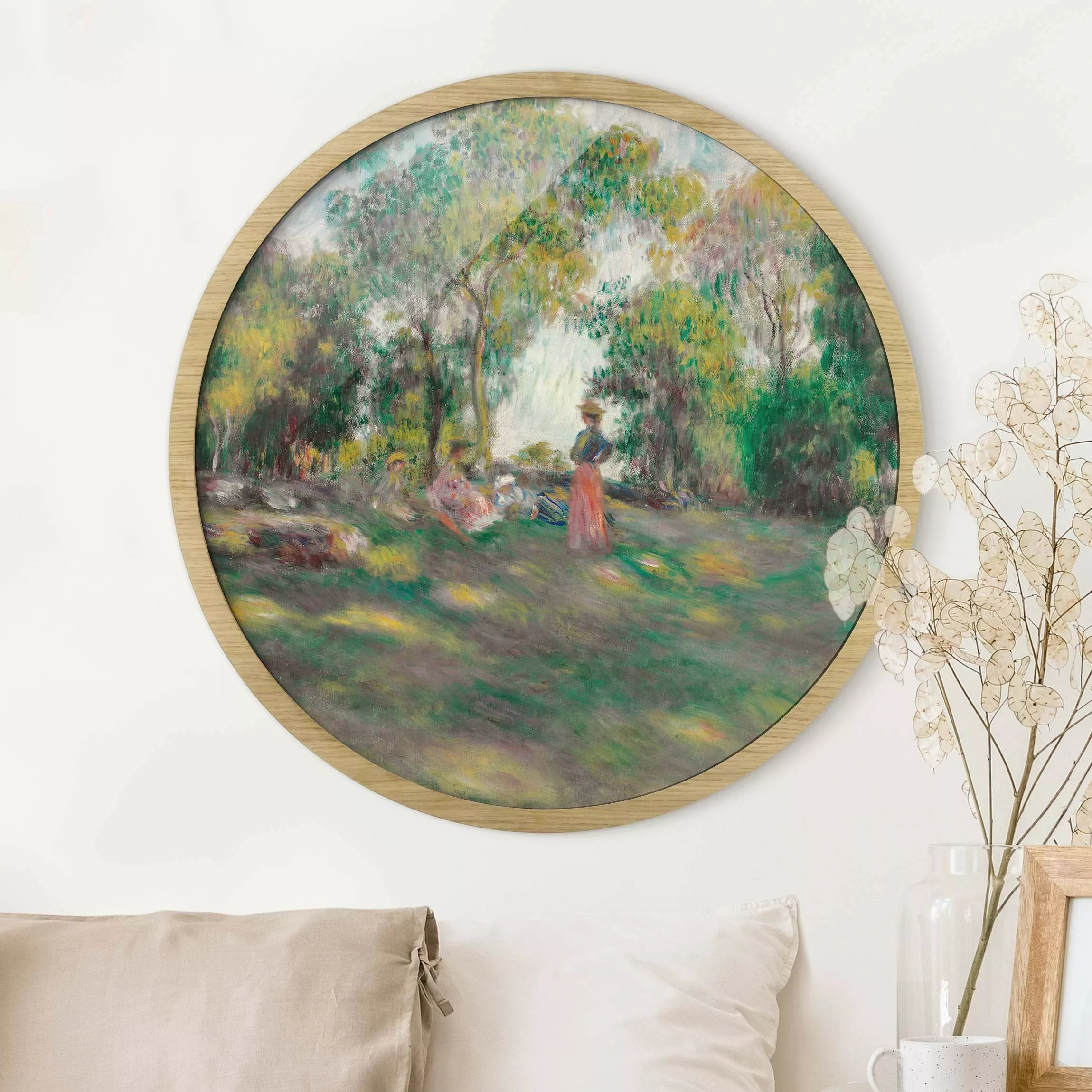 Rundes Bild mit Rahmen Auguste Renoir - Landschaft mit Figuren günstig online kaufen