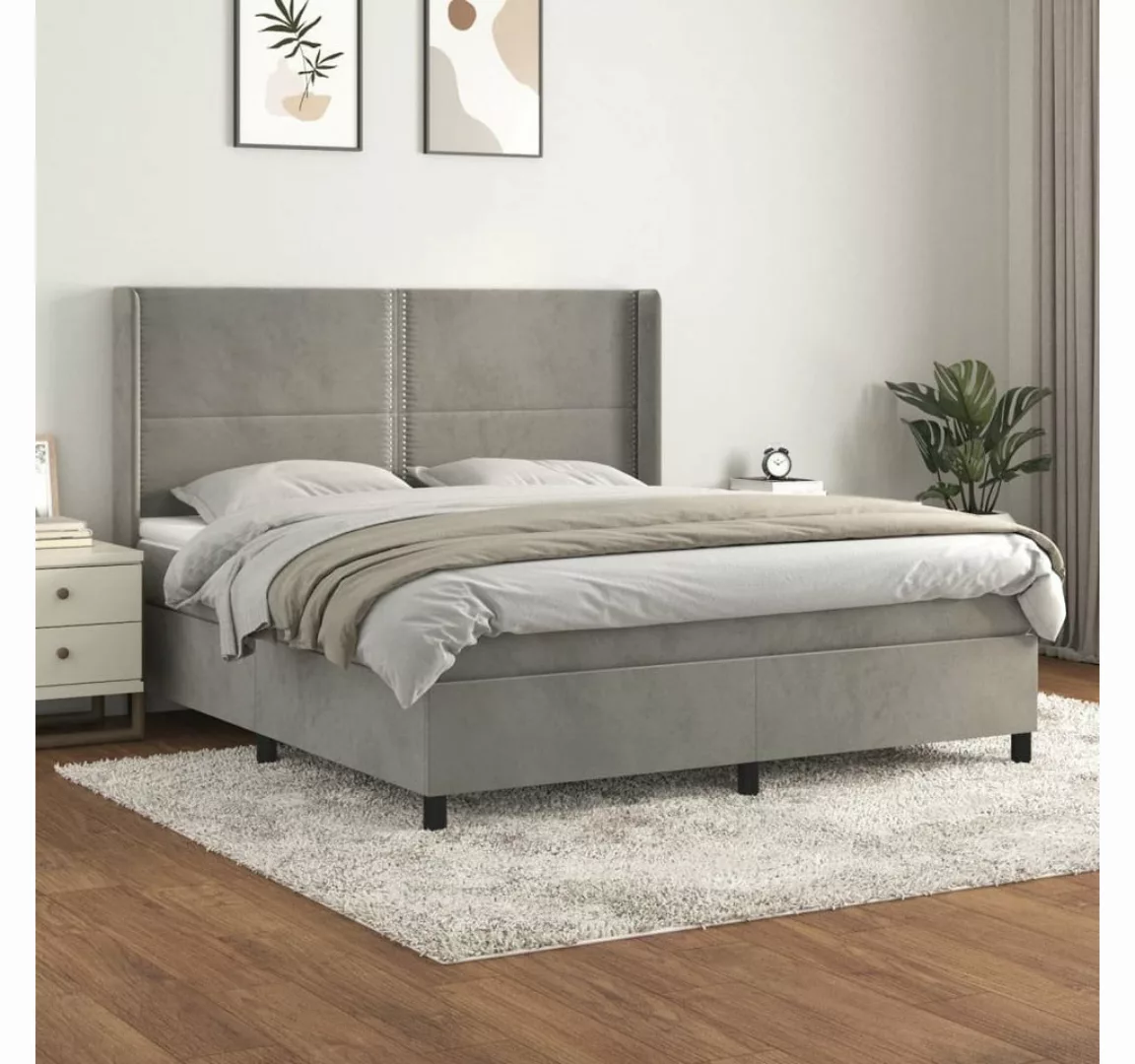 furnicato Bett Boxspringbett mit Matratze Hellgrau 180x200 cm Samt günstig online kaufen