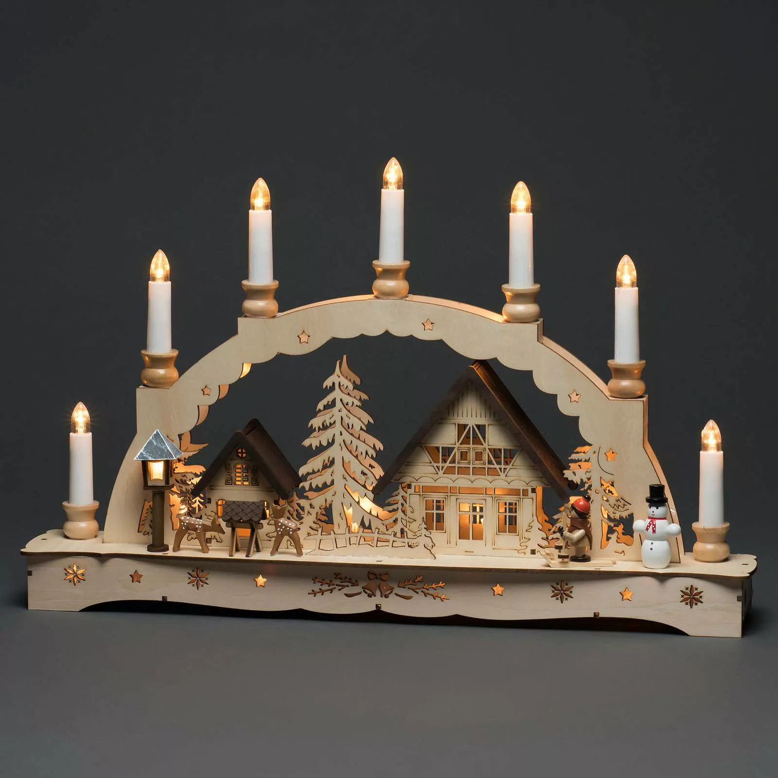 KONSTSMIDE LED Schwibbogen "Weihnachtsdeko", Holzsilhouette "sieben Kerzen" günstig online kaufen