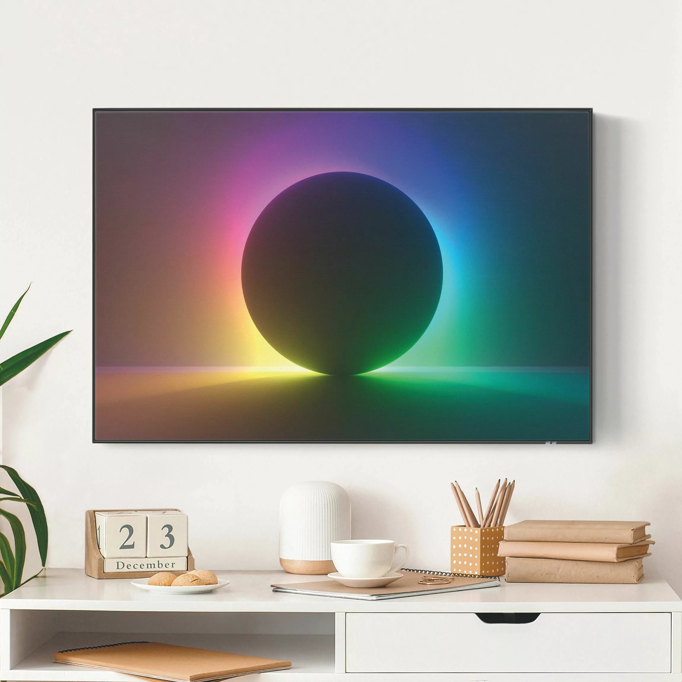 Akustik-Wechselbild Schwarzer Kreis mit Neonlicht günstig online kaufen