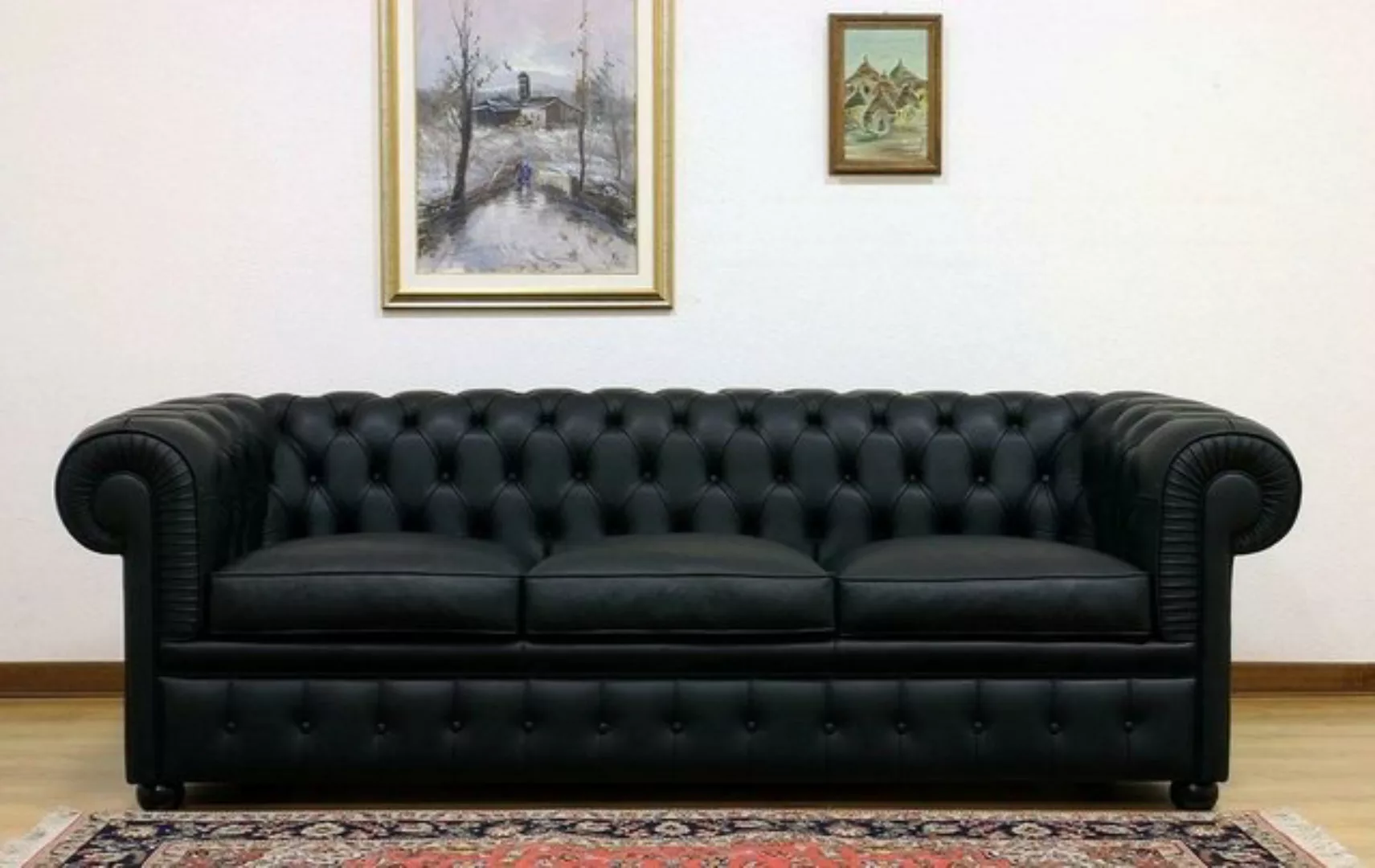 JVmoebel Sofa Design Chesterfield Sofagarnitur 3-Sitzer Leder Couch Schwarz günstig online kaufen