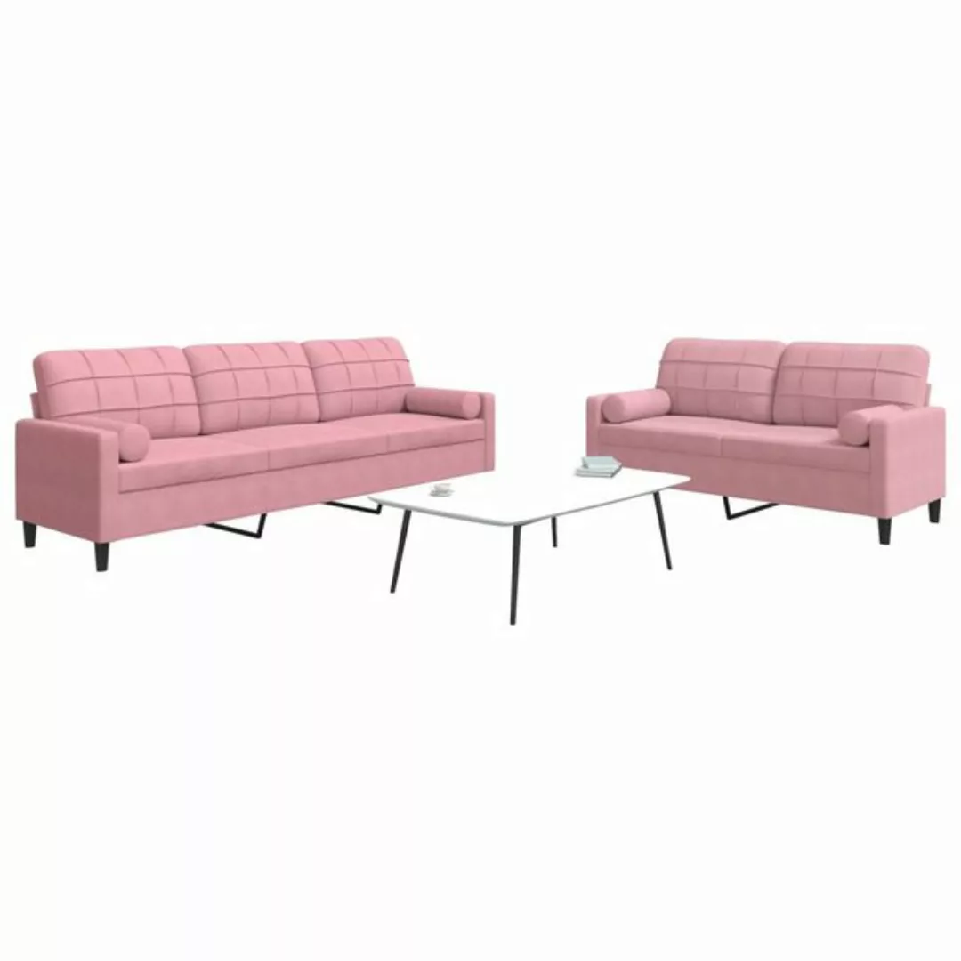 vidaXL Sofa, 2-tlg. Sofagarnitur mit Kissen und Nackenrollen Rosa Samt günstig online kaufen