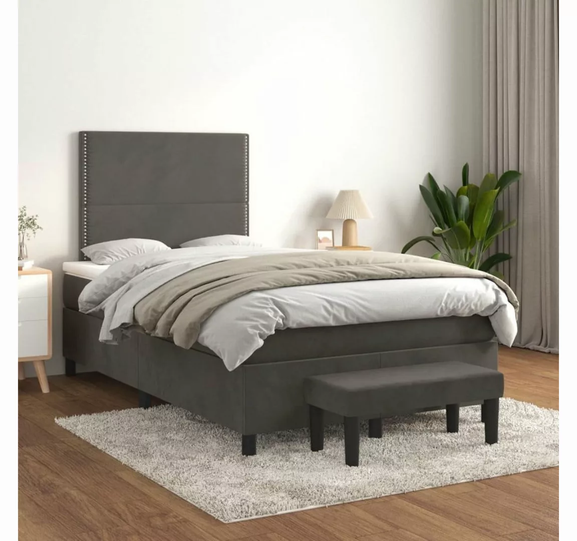 furnicato Bett Boxspringbett mit Matratze Dunkelgrau 120x200 cm Samt günstig online kaufen