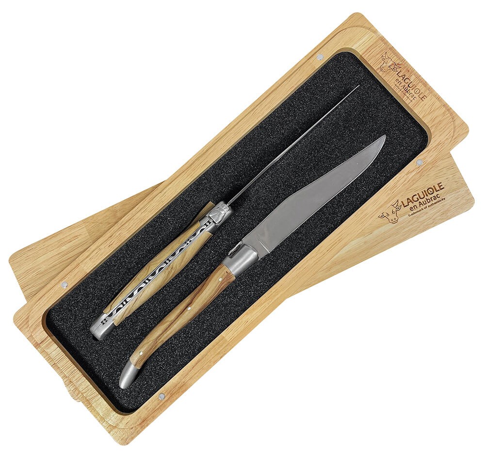 Laguiole en Aubrac Steakmesser Set 2-teilig Olivenholz (Olivier) 23 cm günstig online kaufen