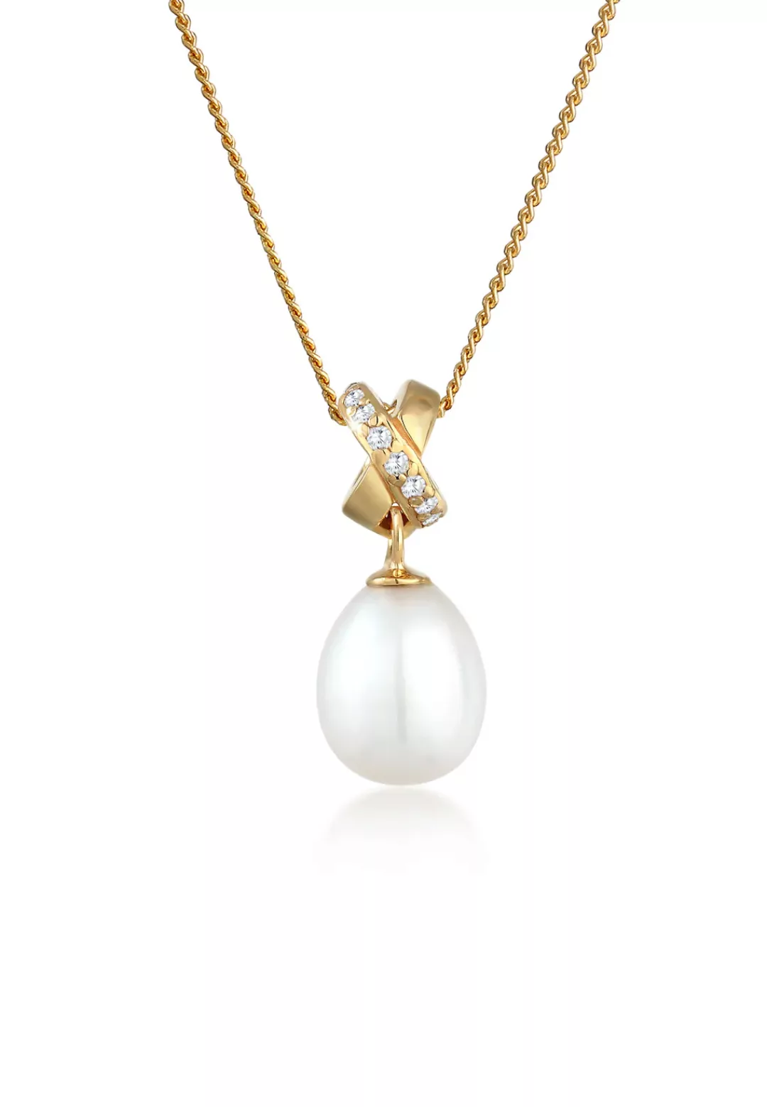 Elli Premium Perlenkette "Süßwasserzuchtperle Zirkonia 585 Gelbgold" günstig online kaufen