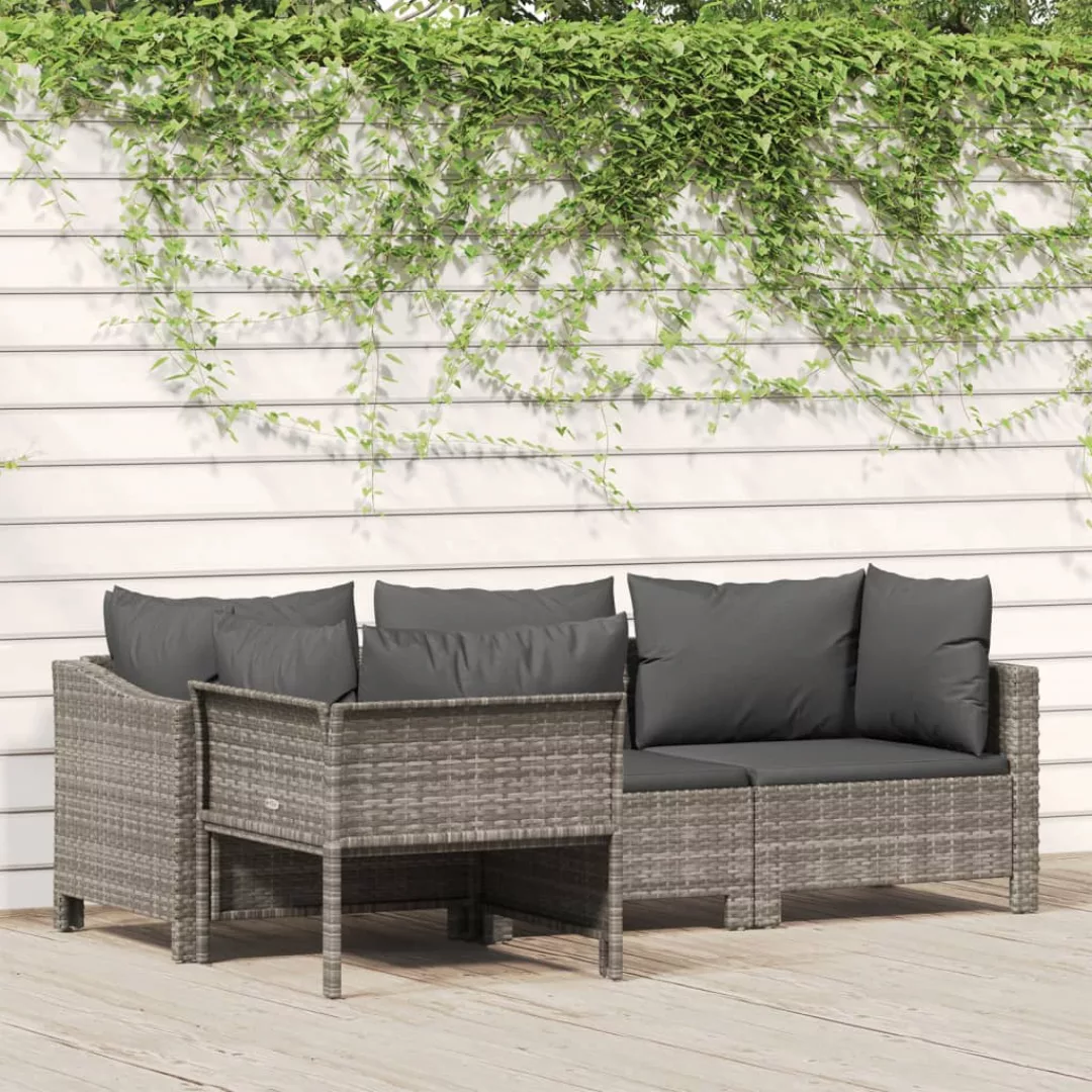 Vidaxl 4-tlg. Garten-lounge-set Mit Kissen Grau Poly Rattan günstig online kaufen