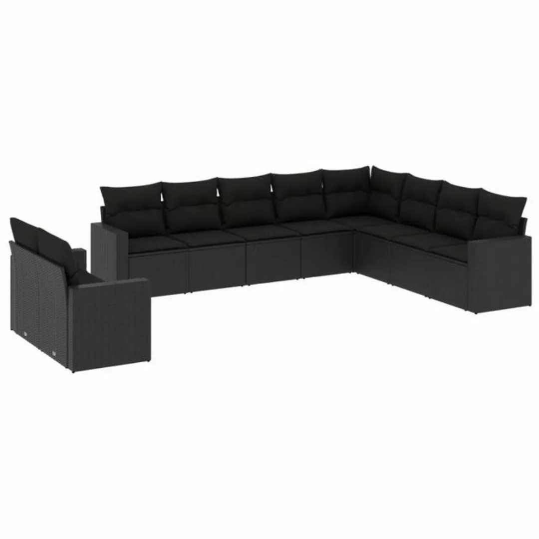 vidaXL Sofaelement 10-tlg. Garten-Sofagarnitur mit Kissen Schwarz Poly Ratt günstig online kaufen