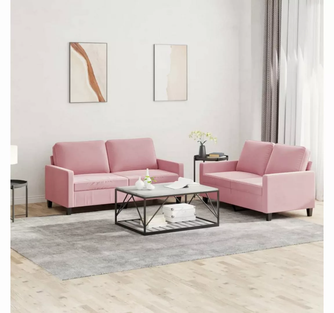 vidaXL Sofa Sofagarnitur Set mit Kissen Samt, 2-tlg., Rosa günstig online kaufen