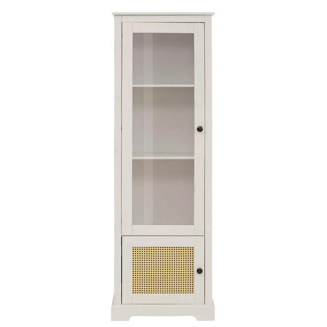 Wohnzimmer Vitrinenschrank in Weiß und Beige Glastür günstig online kaufen