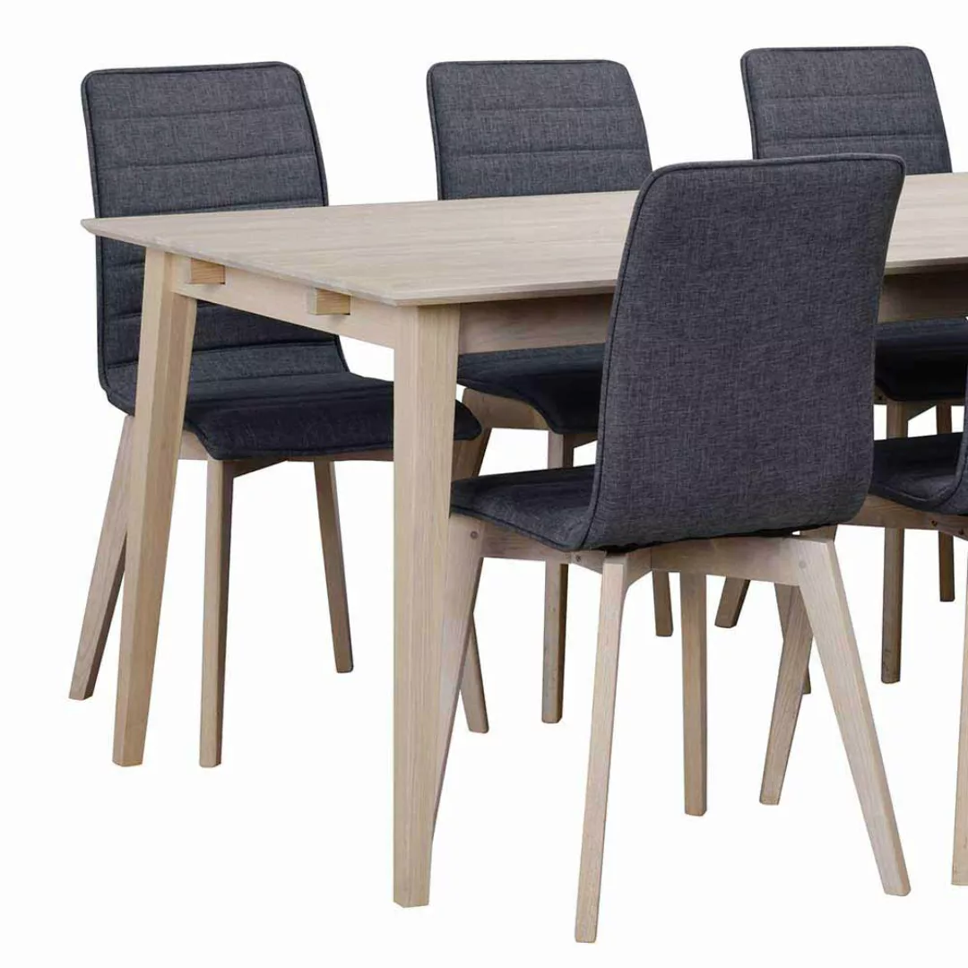 Esstisch mit Stühlen in Dunkelgrau Eiche White Wash (siebenteilig) günstig online kaufen