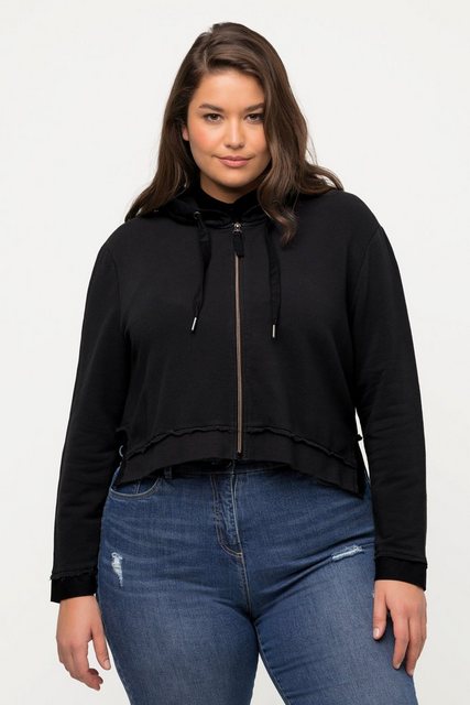 Ulla Popken Sweatshirt Sweatjacke Oversized kurz Kapuze Seitenschlitze günstig online kaufen