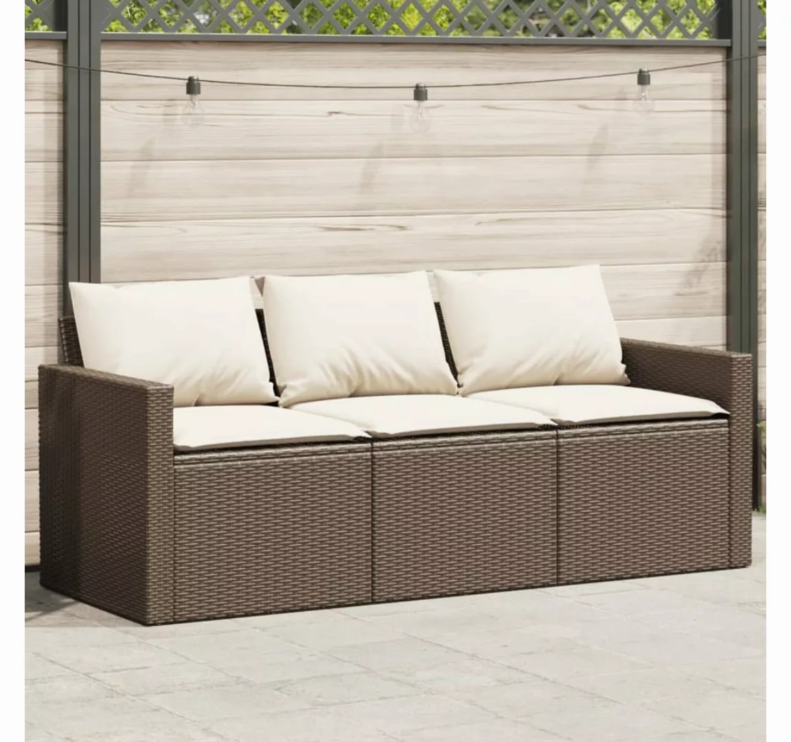 vidaXL Loungesofa Gartensofa mit Kissen 3-Sitzer Grau Poly Rattan, 1 Teile günstig online kaufen