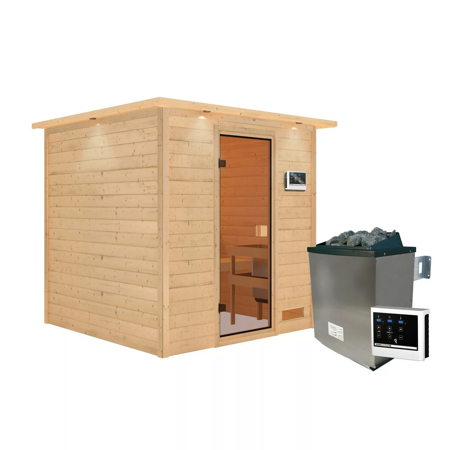Karibu Sauna Jara Set Naturbelassen mit Ofen 9 kW ext. Steuerung günstig online kaufen