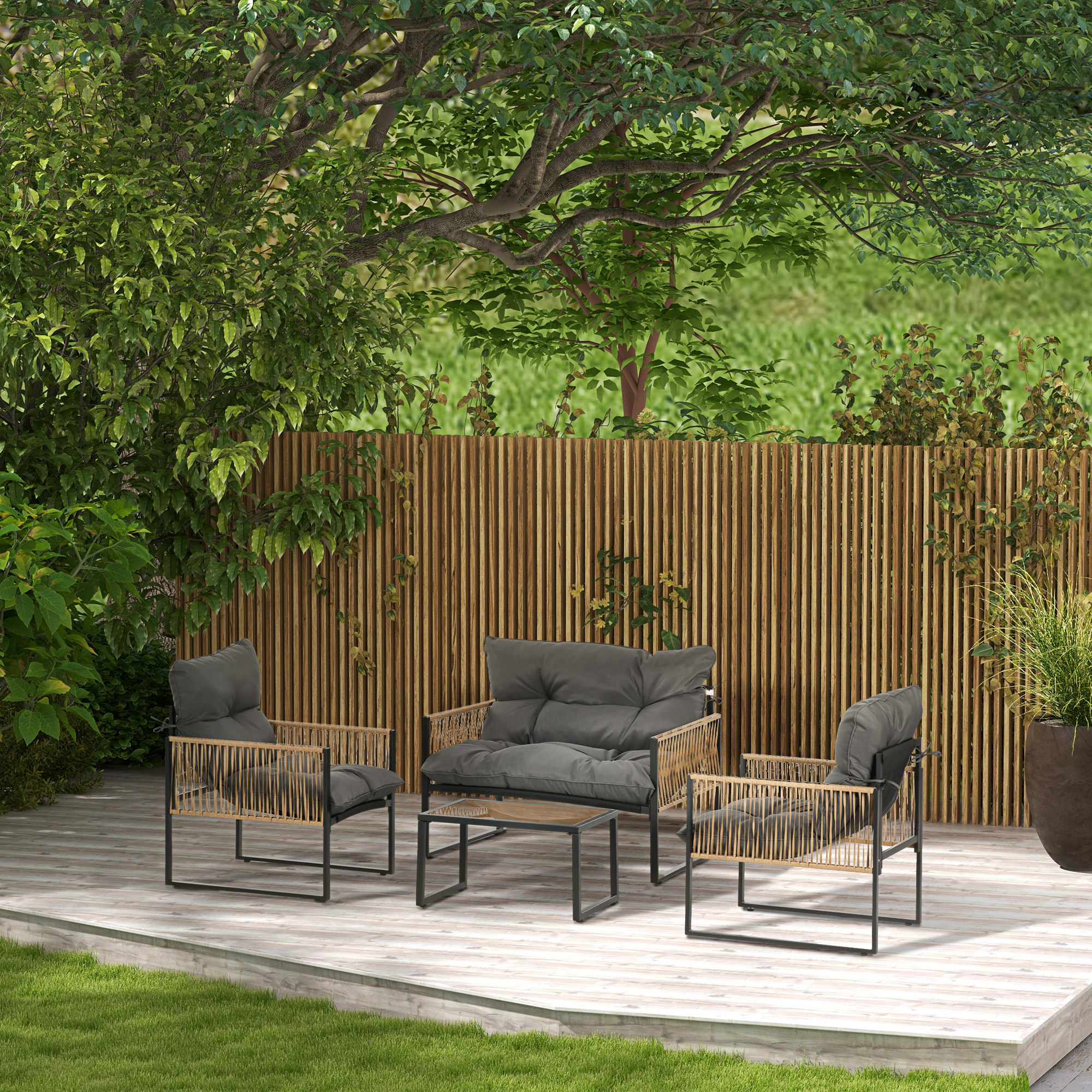 Outsunny 4 tlg Rattan Gartenmöbel Set mit Kissen, Gartensitzgruppe, 1 Couch günstig online kaufen