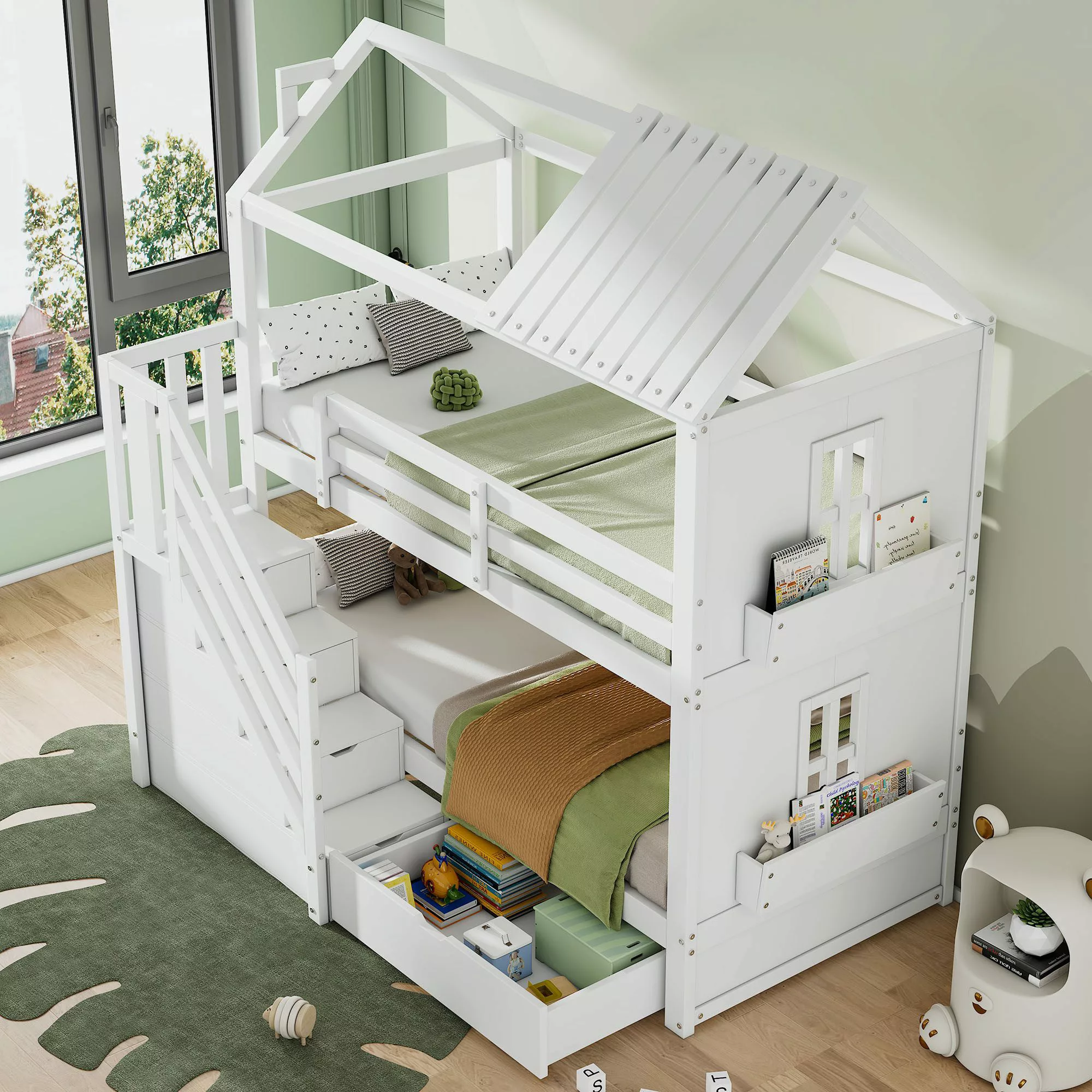 Flieks Etagenbett, Kinderbett Hausbett mit Schublade günstig online kaufen