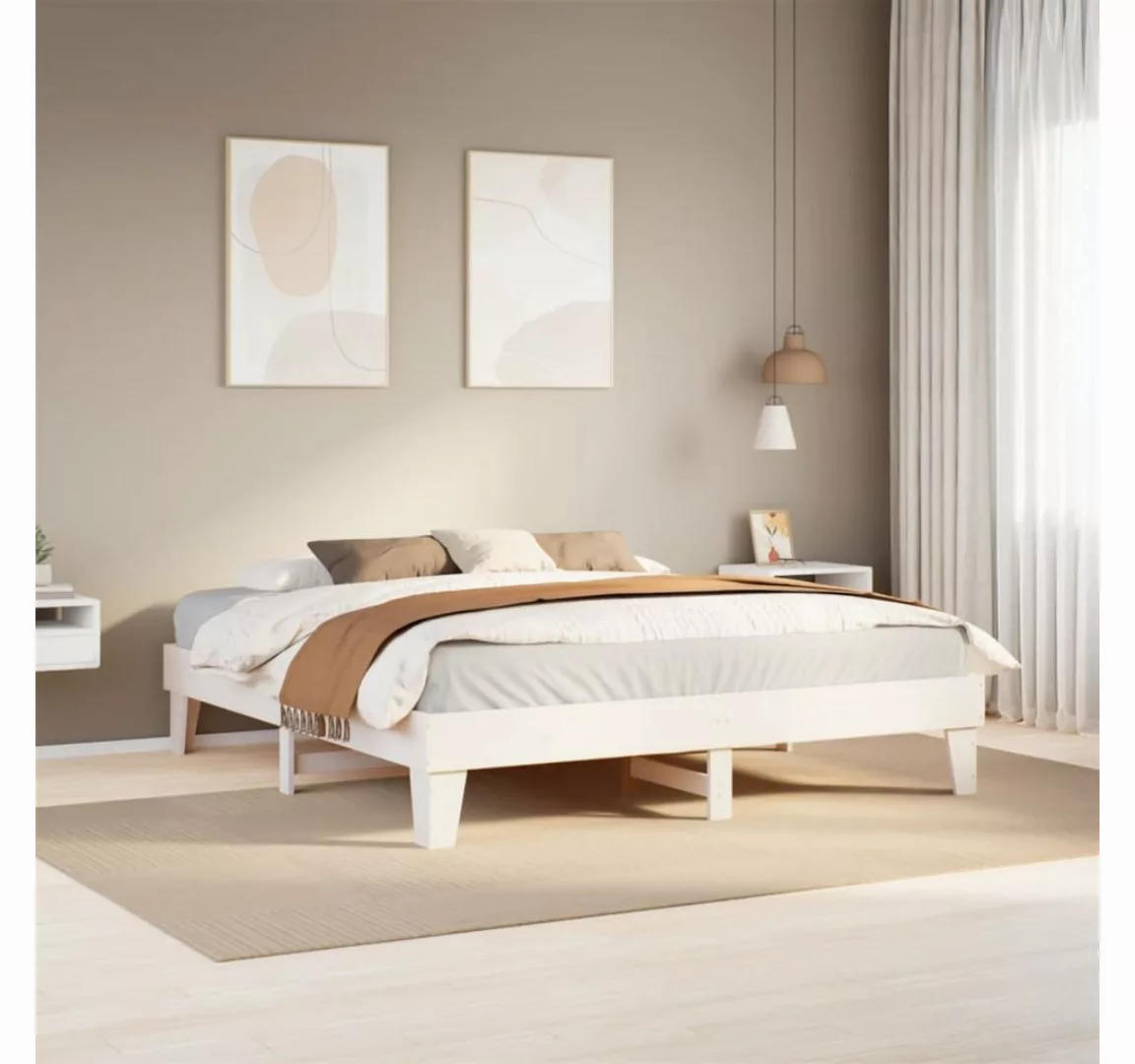 vidaXL Bett, Massivholzbett ohne Matratze Weiß 200x200 cm Kiefernholz günstig online kaufen