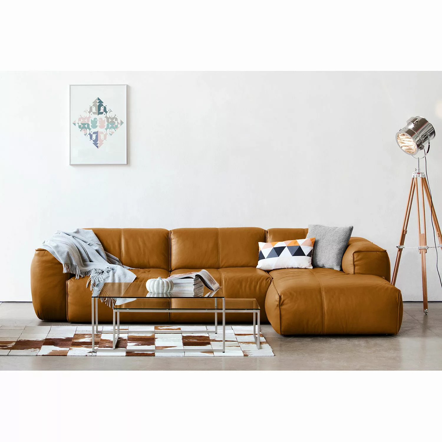 home24 Studio Copenhagen Ecksofa Hudson I Cognac Echtleder 328x71x173 cm (B günstig online kaufen