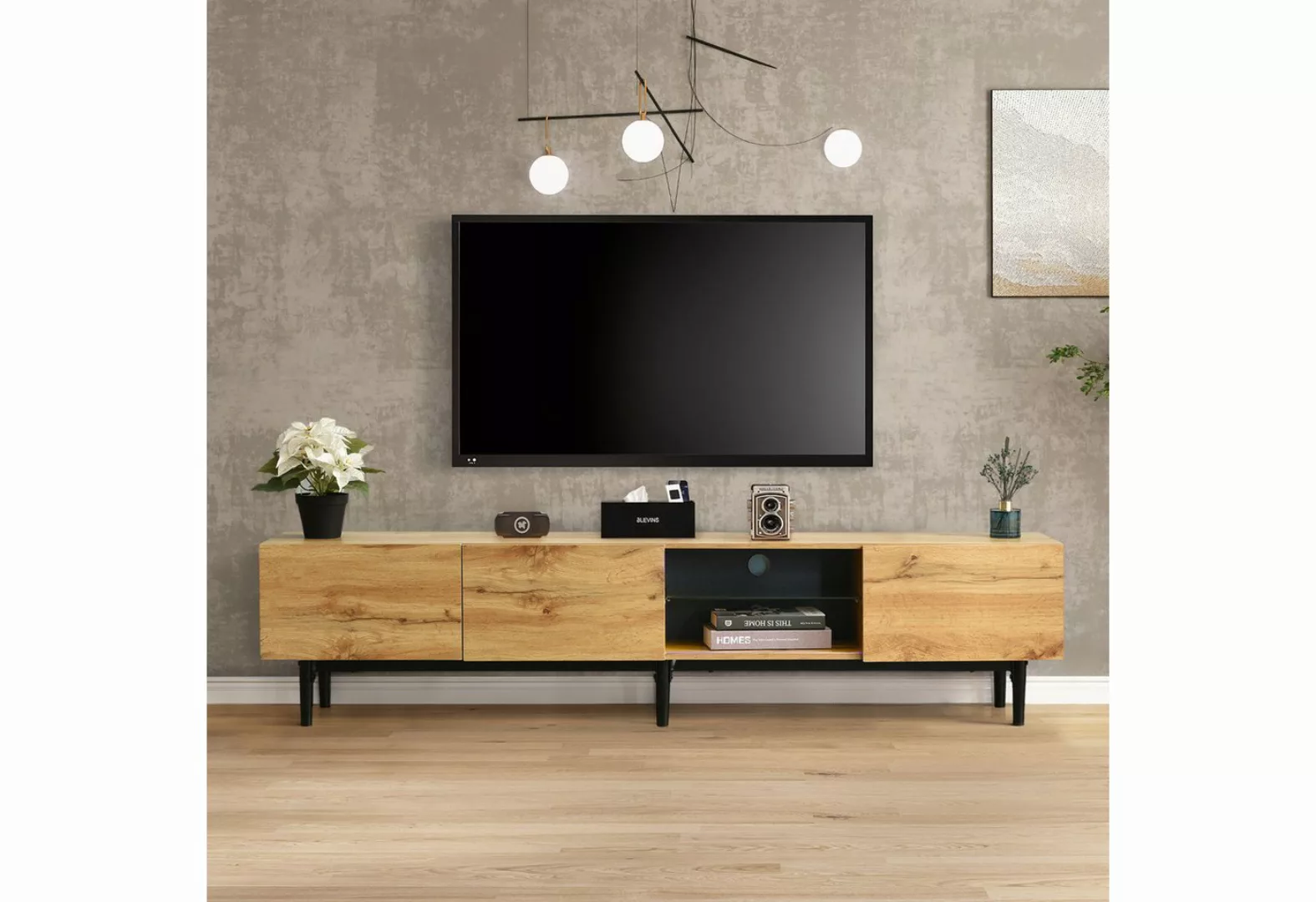 Gotagee TV-Schrank Moderner LED TV-Schrank Holzmaserung Fernsehtisch Fernse günstig online kaufen