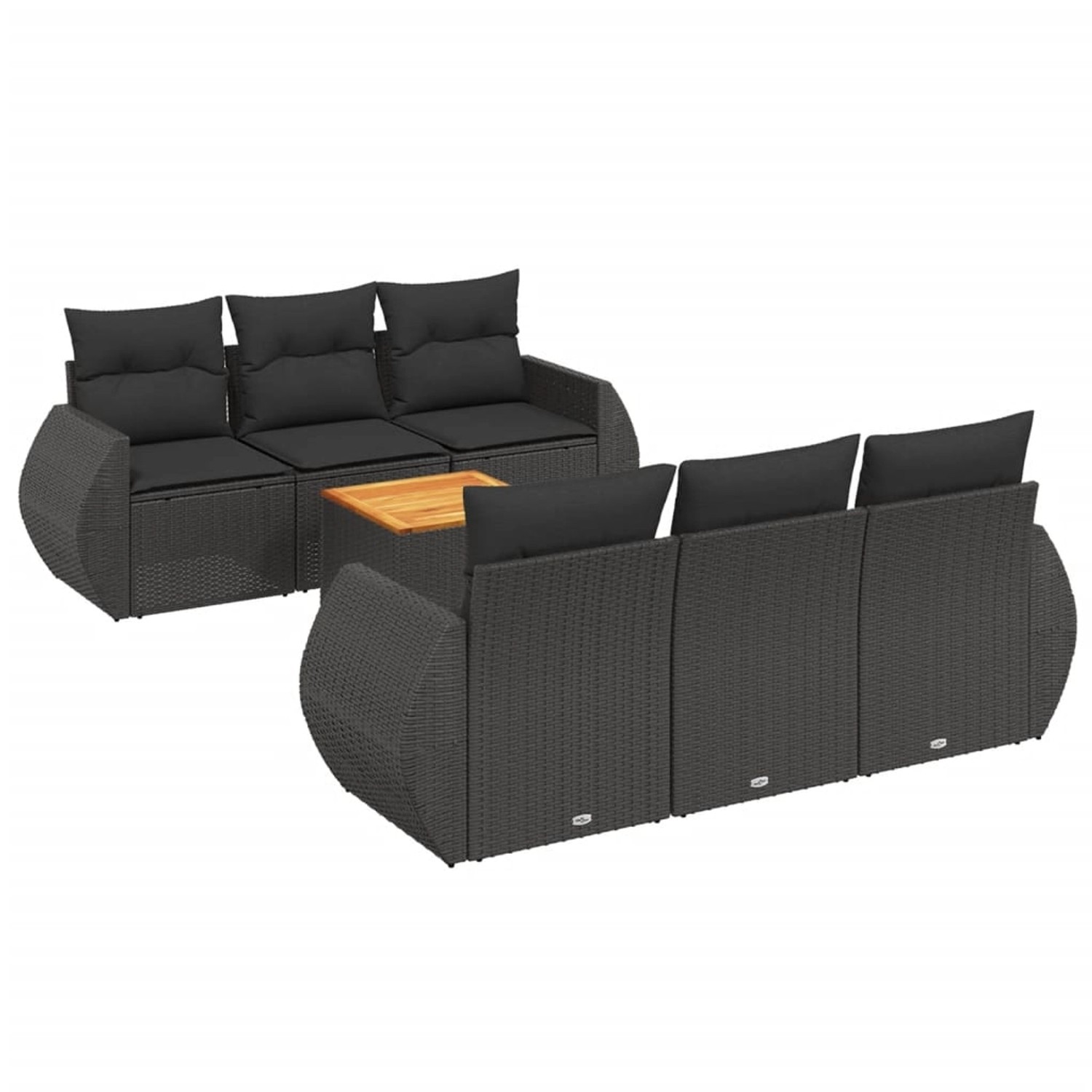 vidaXL 7-Tlg Garten-Sofagarnitur mit Kissen Schwarz Poly Rattan 3257224 günstig online kaufen