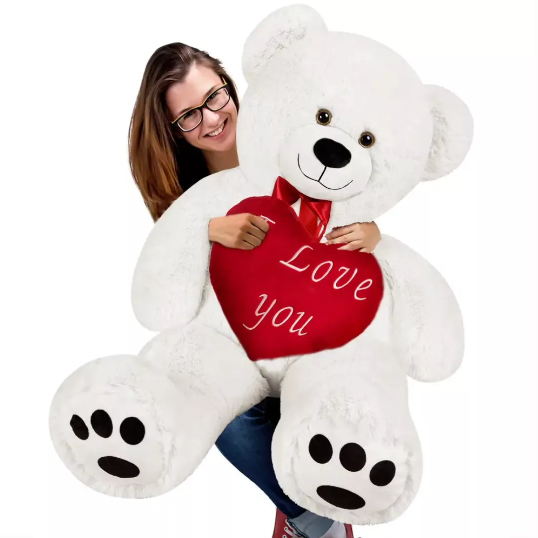 Plüschtier Teddybär XXL Weiß inkl. Herzkissen günstig online kaufen